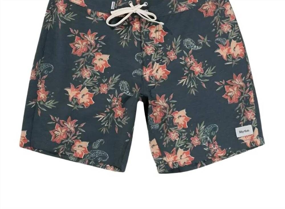 NEW RHYTHM. men's tropical paisley boardshort in navy